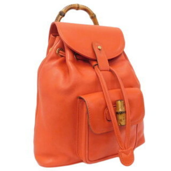 Gucci Backpack Red Leather Bamboo - Picture 1 of 8